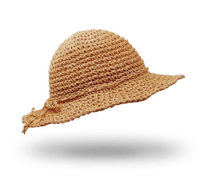 UltraKey Straw Hat, Handmade Beach Wide Brim Cap Foldable Outdoor Sun Hat Beach Headwear for Children Khaki - Image 5